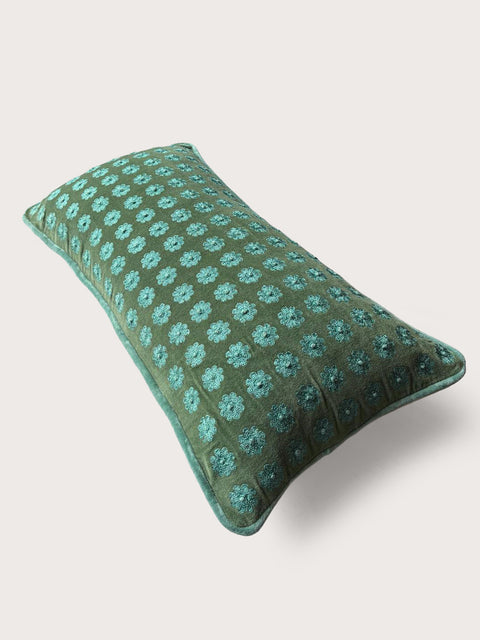 Sage Meadow Floral Velvet Cushion Cover - Green