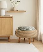 Handcrafted Jaipur Weave Ottoman – Upcycled Tyre Base with Rope Detailing - House of Roya