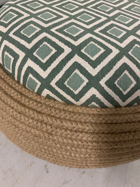 Handcrafted Jaipur Weave Ottoman – Upcycled Tyre Base with Rope Detailing - House of Roya