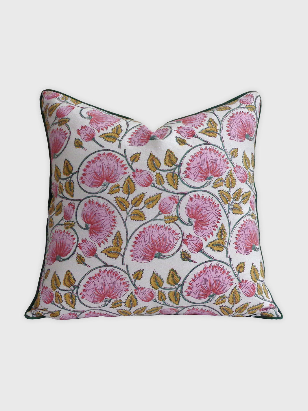 Kamal Flower Mustard & Pink Cushion Cover