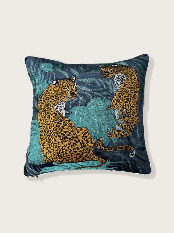 Leopard Velvet Cushion Cover - Blue