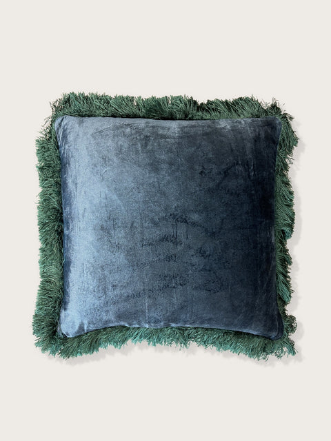 Luxury Fringe Velvet Cushion Cover - Blue - House of Roya