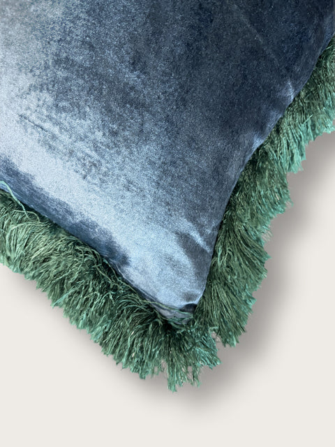 Luxury Fringe Velvet Cushion Cover - Blue - House of Roya