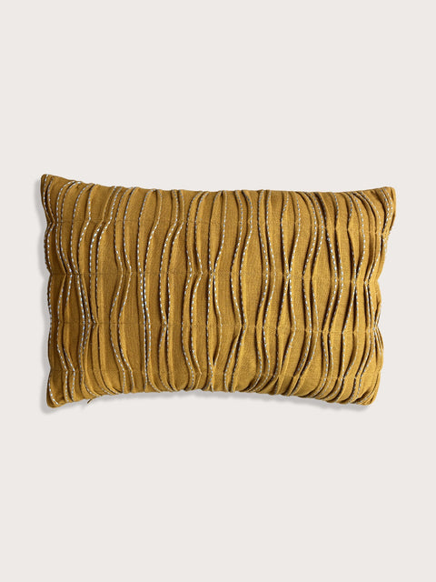 Kantha Stitch Cushion - Ochre Yellow