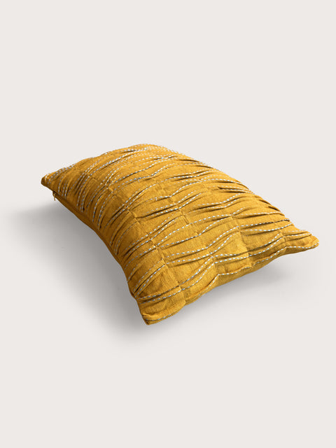 Kantha Stitch Cushion - Ochre Yellow