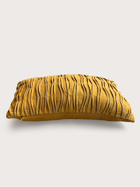 Kantha Stitch Cushion - Ochre Yellow