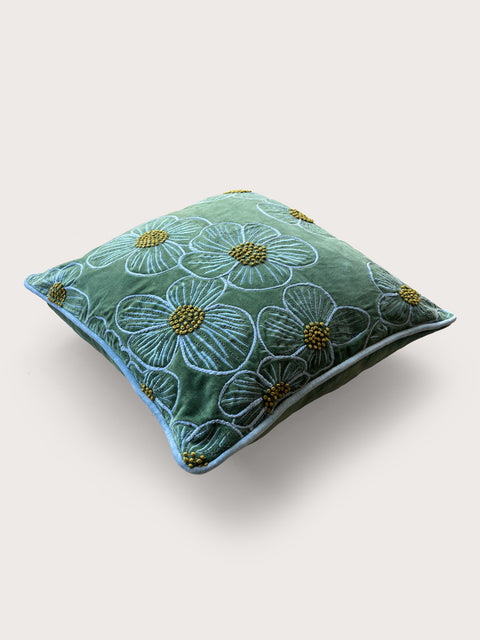 Meadow Mist Velvet Cushion Cover - Green