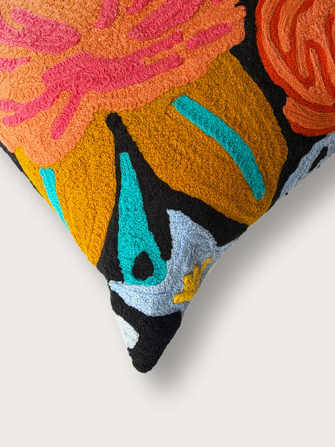 Midnight Flowers Cushion Cover - Coral Pink - House of Roya