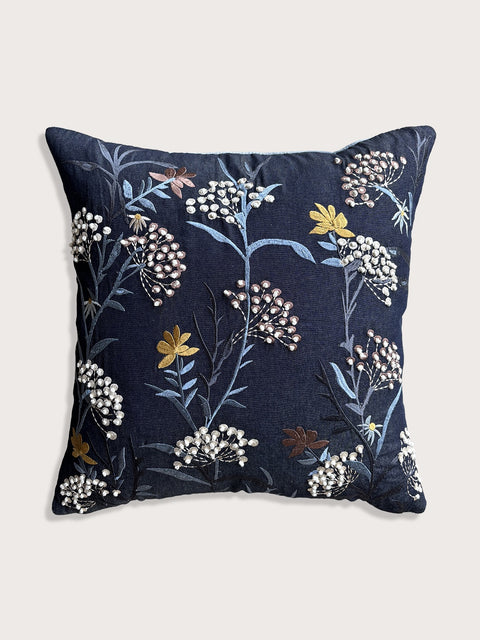 Midnight Meadow Denim Cushion Cover - Blue