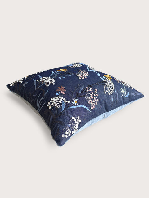 Midnight Meadow Denim Cushion Cover - Blue