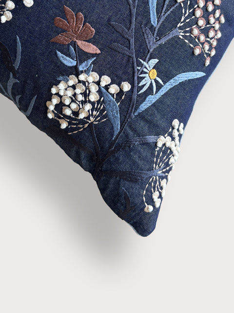 Midnight Meadow Denim Cushion Cover - Blue