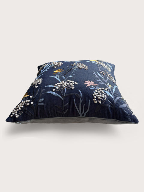Midnight Meadow Denim Cushion Cover - Blue