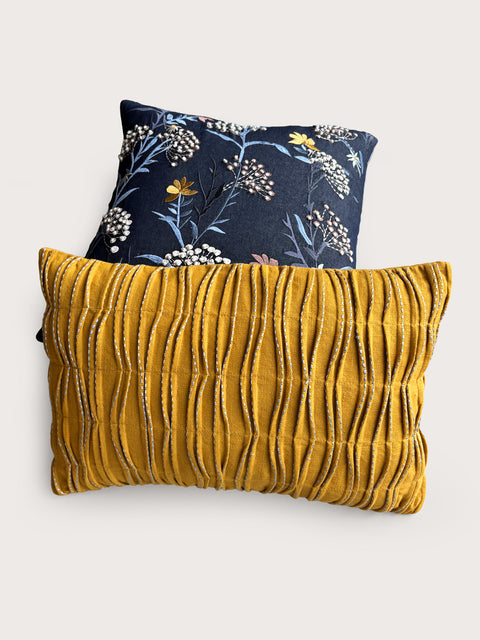 Midnight Meadow Denim Cushion Cover - Blue