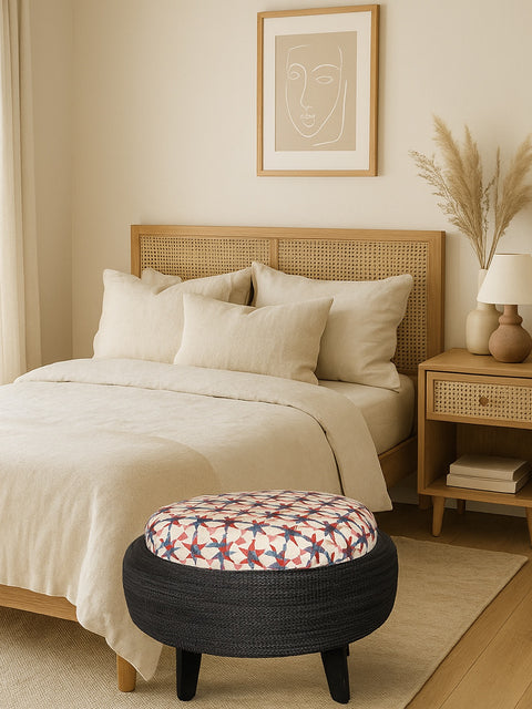 Handcrafted Mirza Petal Ottoman – Upcycled Tyre Base with Rope Detailing - House of Roya