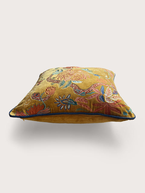 Mughal Garden Ochre Velvet Cushion Cover - Ochre Yellow