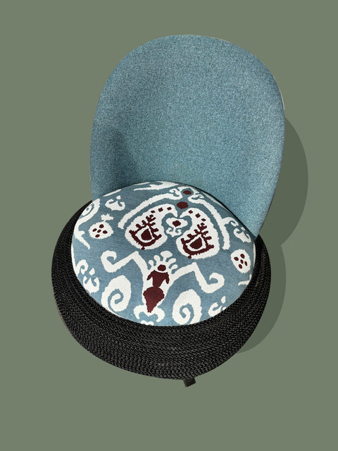 Handcrafted Nila Ikat Chair -  – Upcycled Tyre Base with Rope Detailing - House of Roya