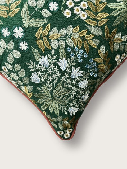 Noor Linen Cushion Cover - Dark Green - House of Roya