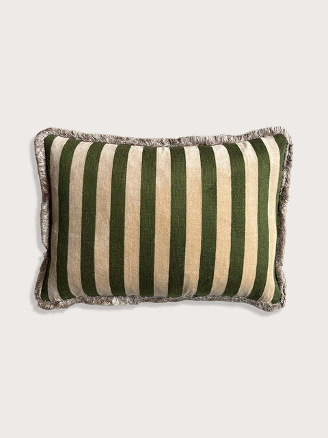 Bengal Stripe Velvet Cushion Cover - Olive Green