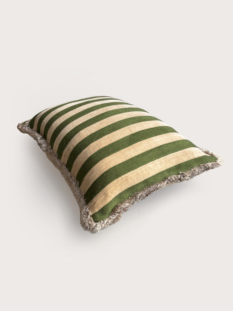 Bengal Stripe Velvet Cushion Cover - Olive Green