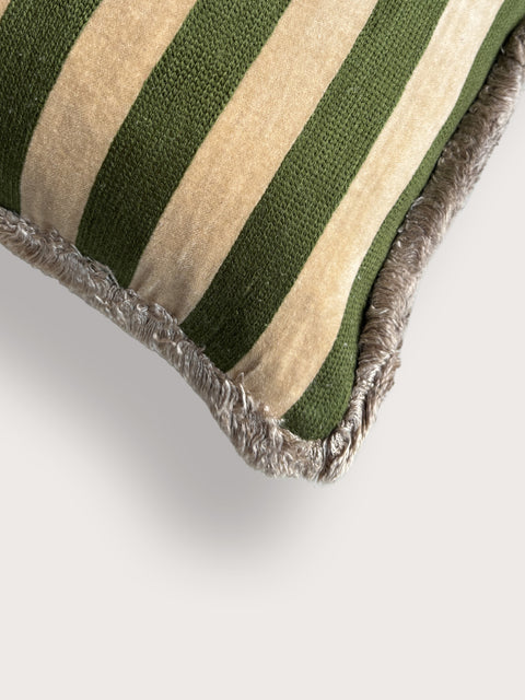 Bengal Stripe Velvet Cushion Cover - Olive Green