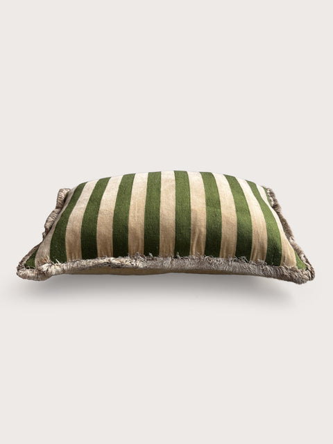Bengal Stripe Velvet Cushion Cover - Olive Green