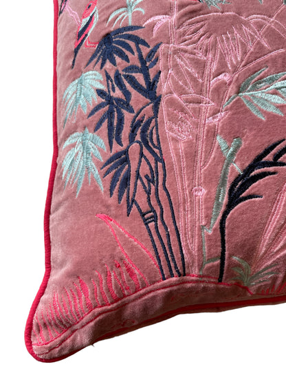 Pink Bamboo Scene Embroided Cushion Cover