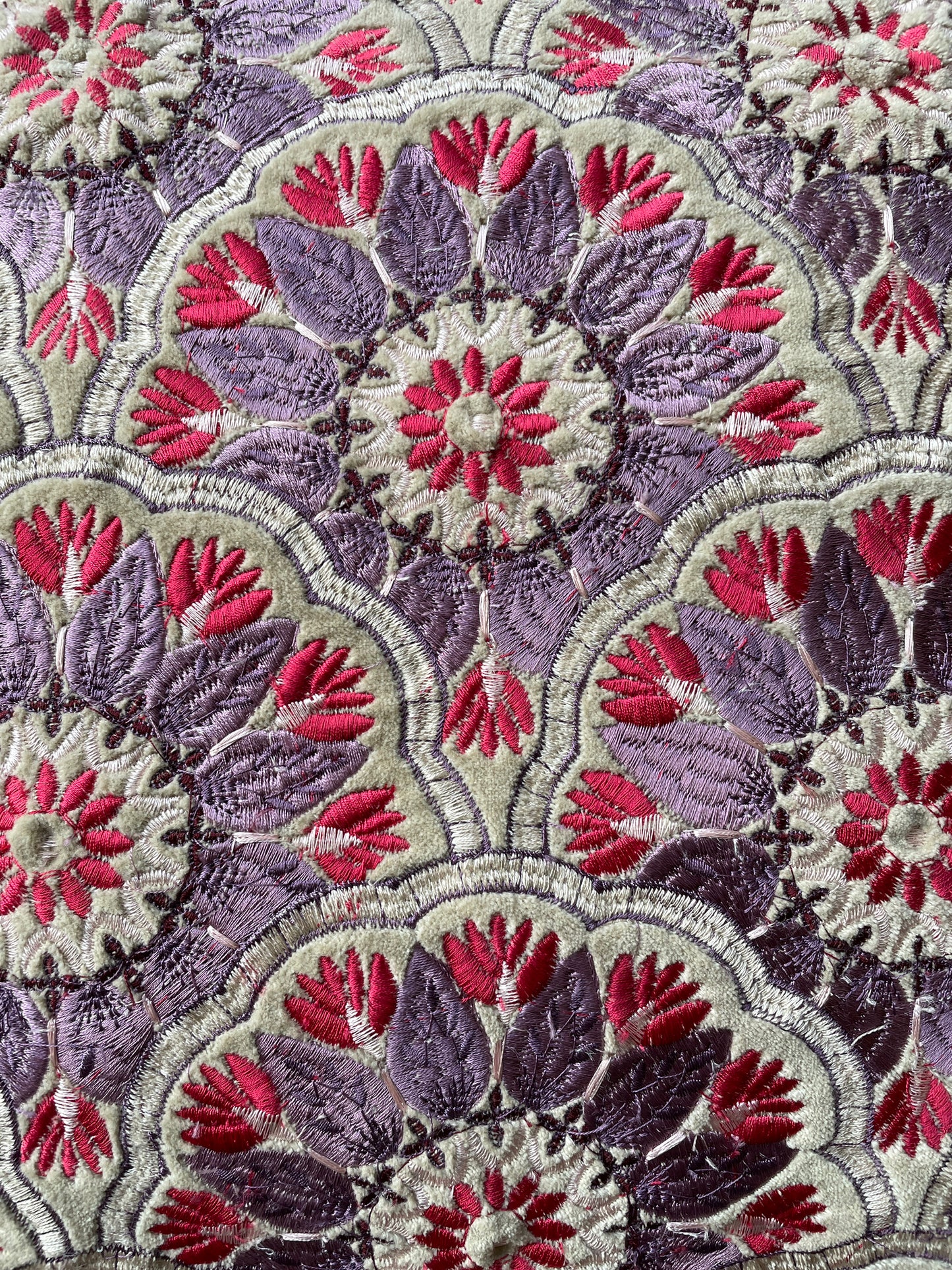 Embroidered Floral Pattern with Red Piping Cushion Cover