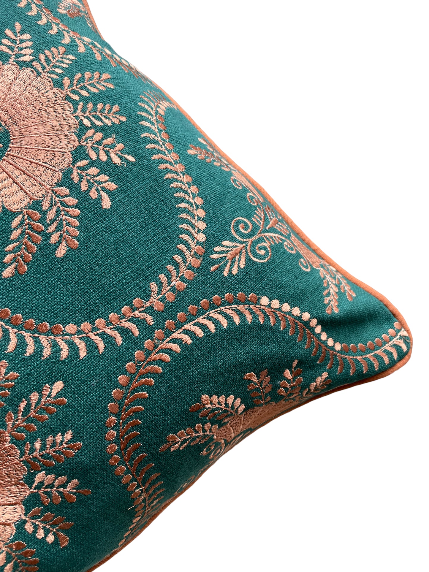 Dark Green Linen with Bronze Embroidery Cushion Cover