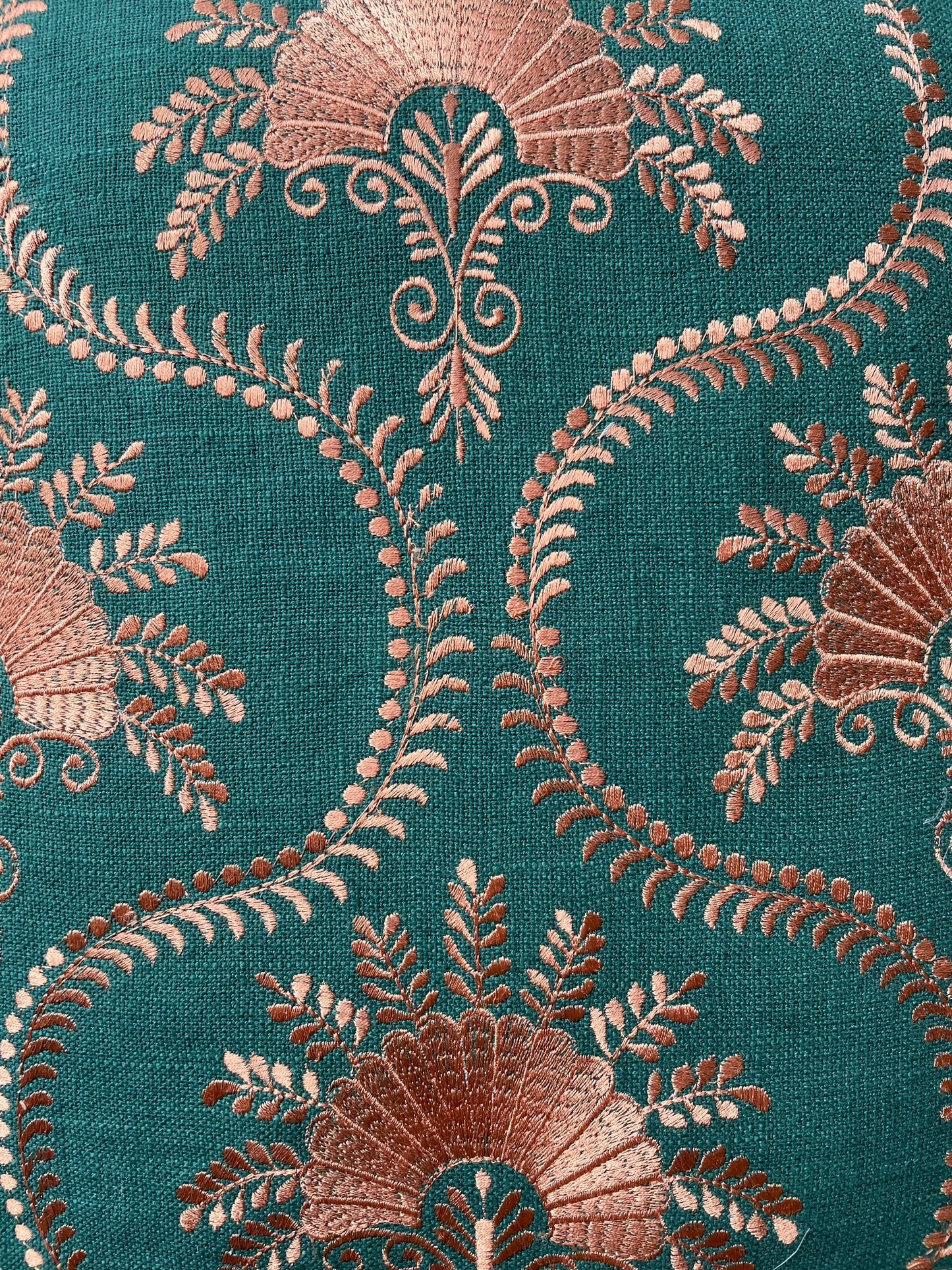 Dark Green Linen with Bronze Embroidery Cushion Cover