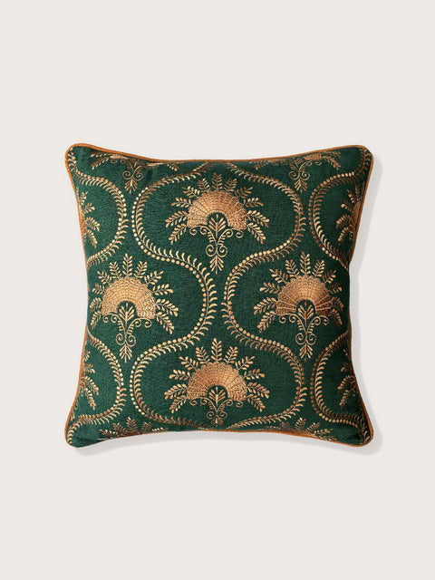 Phulkari Linen Cushion Cover - Green & Bronze - House of Roya