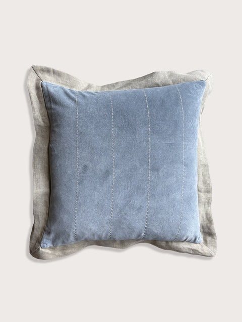 Velvet with Linen Flange Cushion Cover - Powder Blue