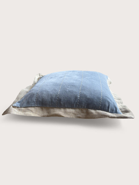 Velvet with Linen Flange Cushion Cover - Powder Blue