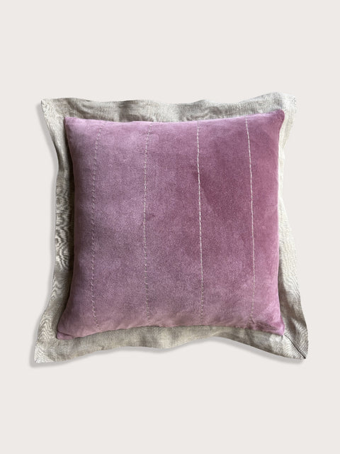 Velvet with Linen Flange Cushion Cover - Rose Pink