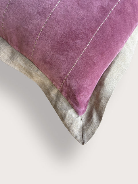 Velvet with Linen Flange Cushion Cover - Rose Pink