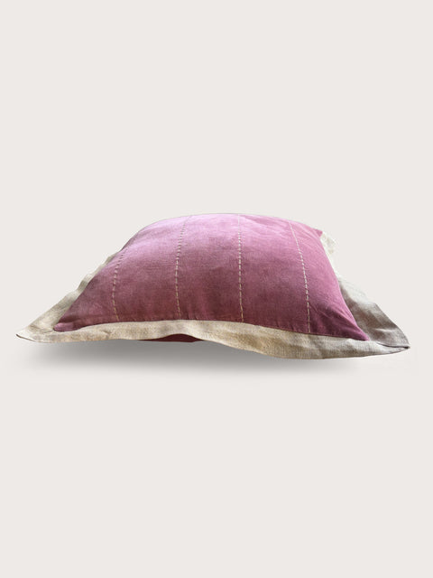 Velvet with Linen Flange Cushion Cover - Rose Pink