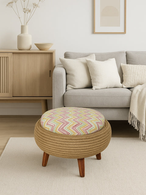 Handcrafted Rosetta Wave Ottoman – Upcycled Tyre Base with Rope Detailing - House of Roya