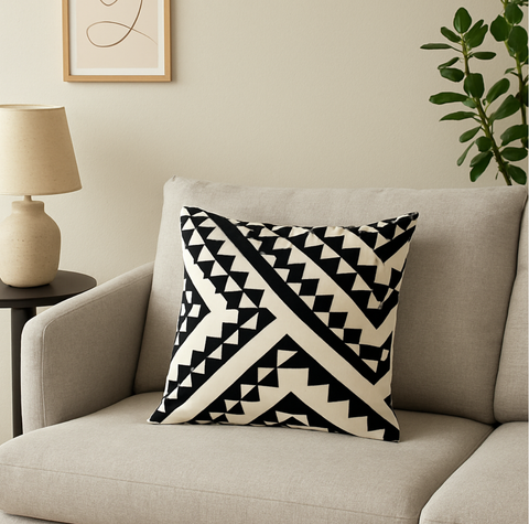 Zig Zag Mono Cushion Cover - House of Roya