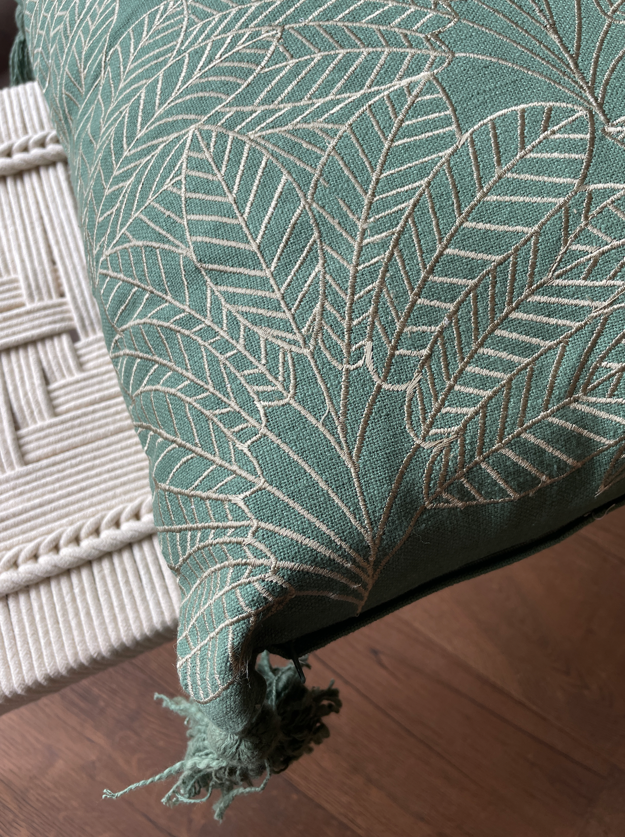 0215-Forest Green Cushion with Palm Leaf Pattern Cushion Cover