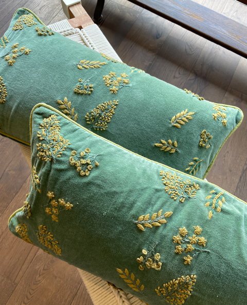 Green & Yellow Velvet Cushion Cover