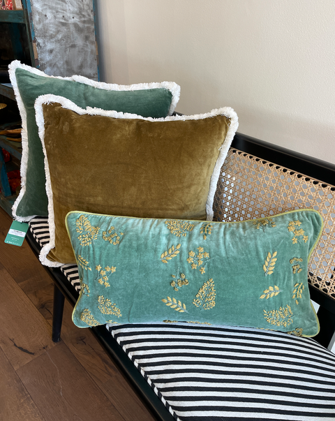 Green & Yellow Velvet Cushion Cover