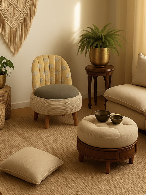 Handcrafted Sundar Bloom Chair – Upcycled Tyre Base with Rope Detailing - House of Roya