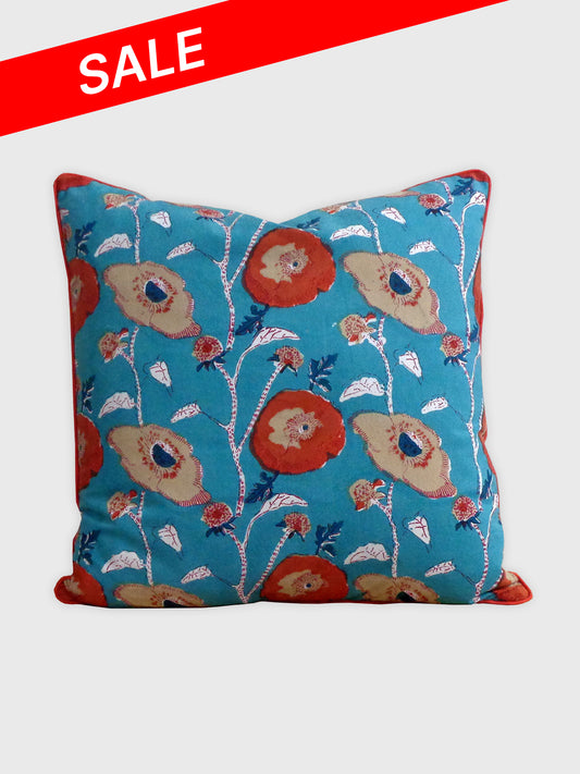 Teal Poppy Cushion Cover - Multicolour