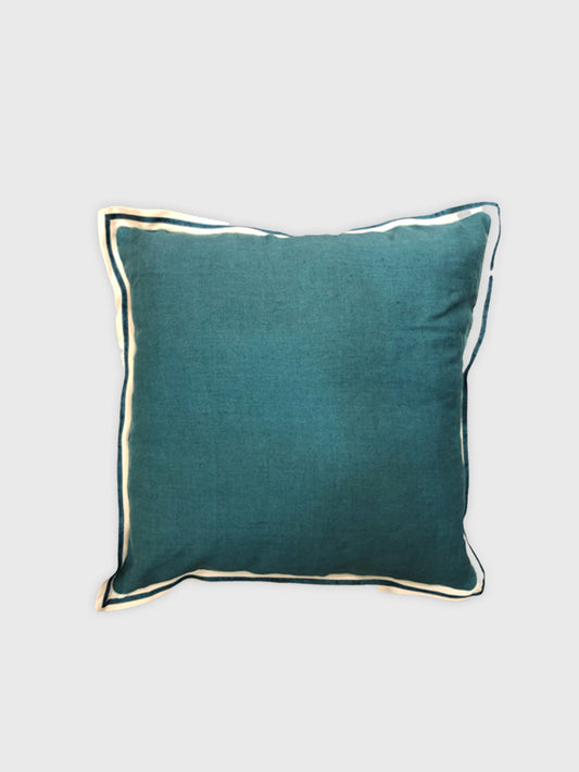 Teal Linen with Twill Ribbon Cushion Cover