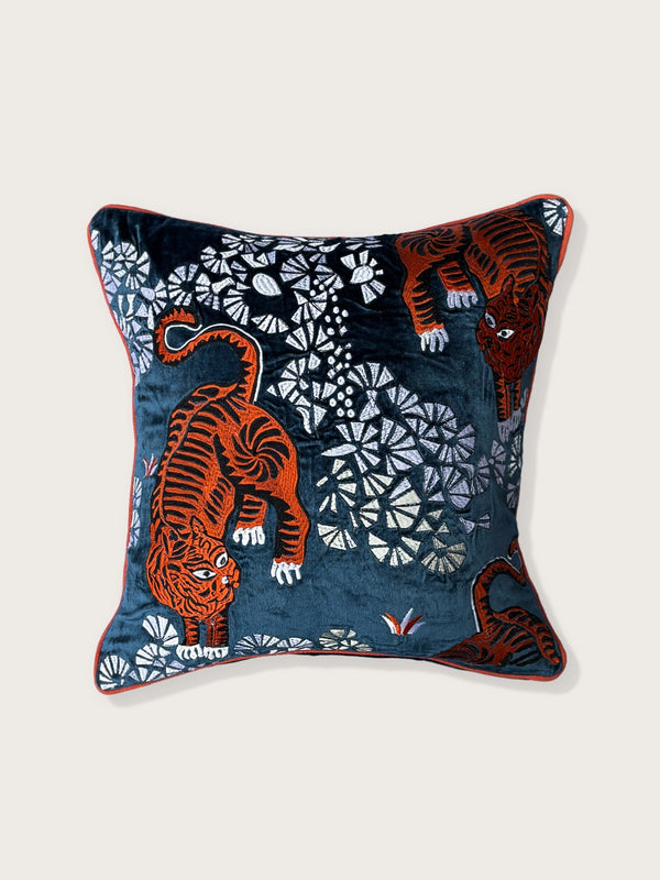Tiger Velvet Cushion Cover - Blue