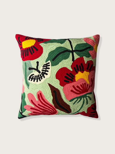 Wildflower Hibiscus Cushion Cover - Red & Green - House of Roya