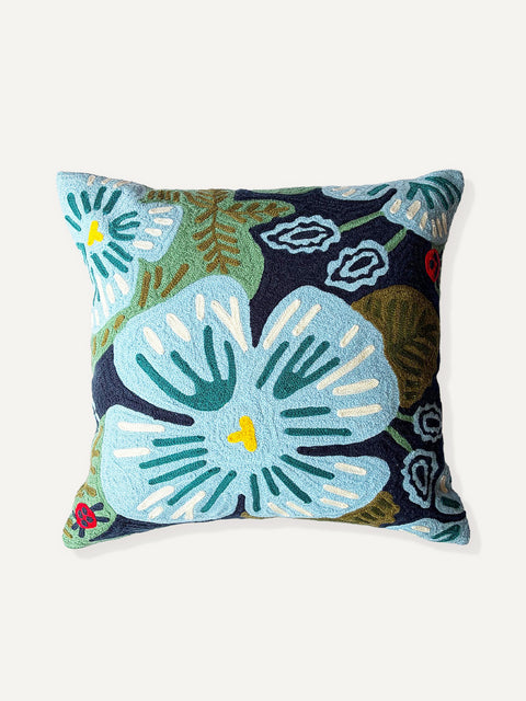 Wildflower Poppies Cushion Cover - Blue - House of Roya
