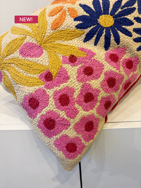 Bustan Flower Embroidered Cushion Cover - House of Roya
