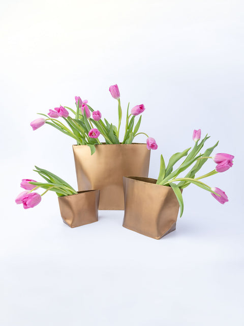 Brass Paper Bag Vase Large - House of Roya