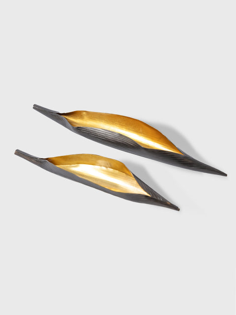 Banana Leaf in Antique Black with Matte Gold Finish - House of Roya