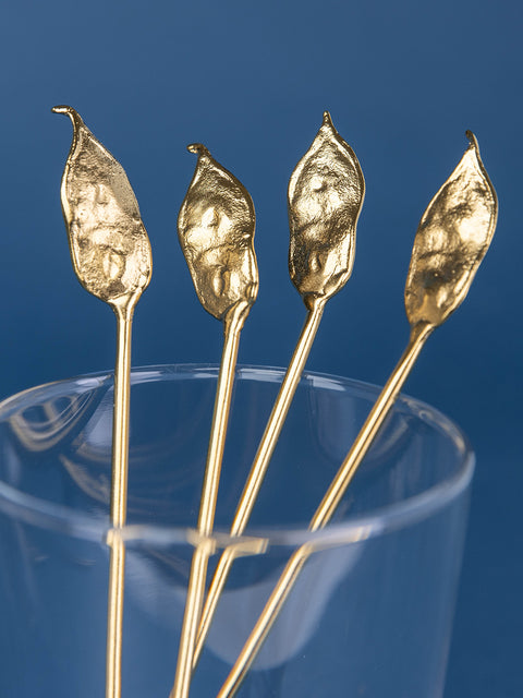 Pea Pod Leaf Cocktail Stirrer - Set of 4 - House of Roya